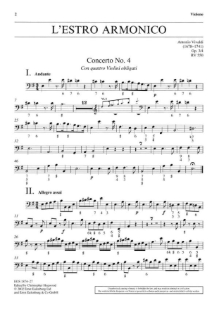 L'Estro Armonico op. 3/4 RV 550 fr Streichorchester mit 4 Violinen Einzelstimme Kontrabass