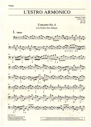 Konzert a-Moll L'Estro Armonico op.3,6 RV356 fr Violine, Streicher und Bc Violone/Kontrabass