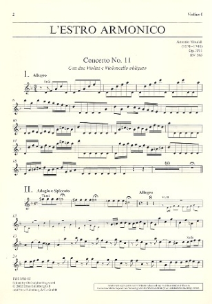 Konzert d-Moll L'Estro Armonico op.3,11 RV565 fr 2 Violinen, Violoncello, Streicher und Bc Violine 1