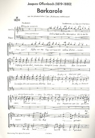Barcarole aus Hoffmanns Erzhlungen fr Mnnerchor und Klavier Chorpartitur