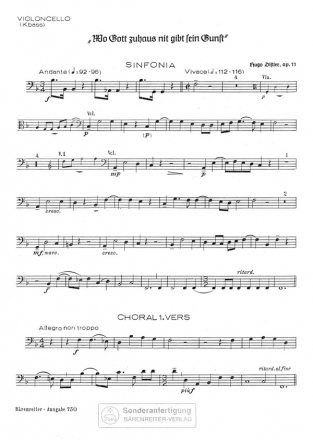 Wo Gott zuhaus nit gibt sein Gunst op.11 fr gem Chor und Orchester Violoncello/Kontrabass,  Archivkopie