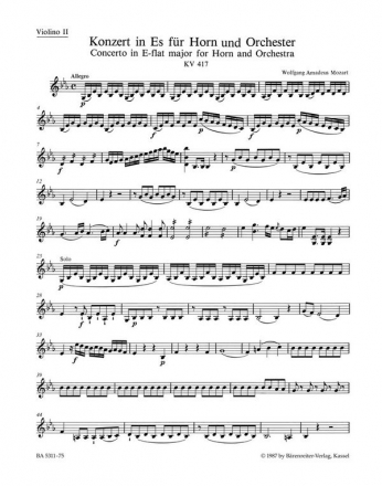 Konzert Es-Dur KV417 fr Horn und Orchester Violine 2
