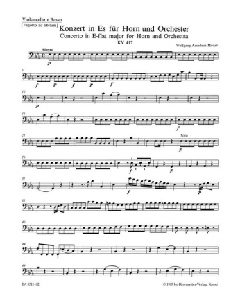 Konzert Es-Dur KV417 fr Horn und Orchester Violoncello/Kontrabass/Fagott