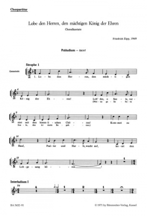 Lobe den Herren, den mchtigen Knig der Ehren - Chorpartitur GemCh-SATB