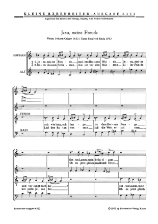 Jesu meine Freude - Wenn wir in hchsten Nten sein Zwei geistliche Liedstze Chorpartitur Gemch / SAB/Gemch / SATB