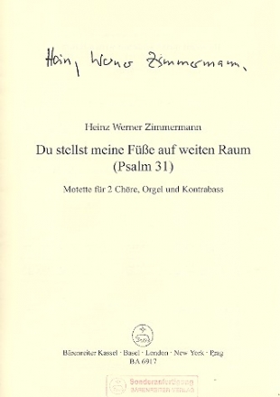 Du stellst meine Fe auf weiten Raum fr 2 gem Chre, Kontrabass und Orgel Partitur,  Archivkopie