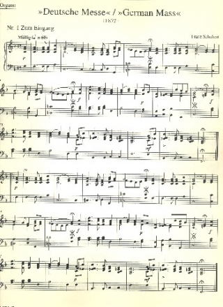 Deutsche Messe D872 fr gem Chor, Streicher und Bc (oder Orgel) Orgel