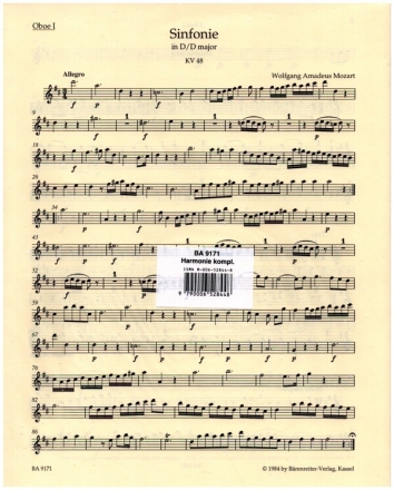 Sinfonie Nr.8 D-Dur KV48 fr Orchester Harmoniestimmen