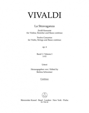 Vivaldi, Antonio, La Stravaganza op. 4 -Twelve Concertos for Violin, S Bc Part(s), Urtext edition