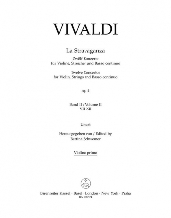 Vivaldi, Antonio, La Stravaganza op. 4 -Zwlf Konzerte for Violine, St V1 Part(s), Urtext edition