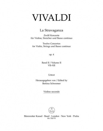 Vivaldi, Antonio, La Stravaganza op. 4 -Zwlf Konzerte for Violine, St V2 Part(s), Urtext edition