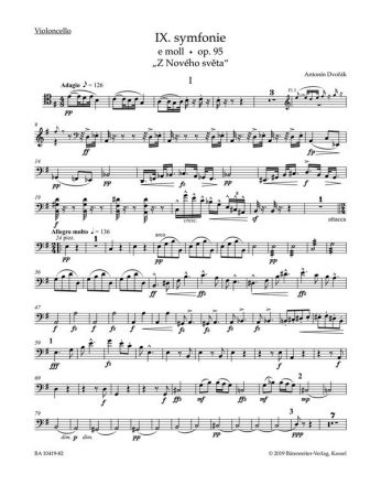 Dvork, Antonn, Symphonie Nr. 9 e-Moll op. 95 'Aus der Neuen Welt' Vc Part(s), Urtext edition