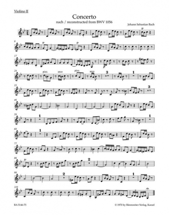 Concerto in g minor reconstructed from BWV1056 for violin, strings and basso continuo violin 2