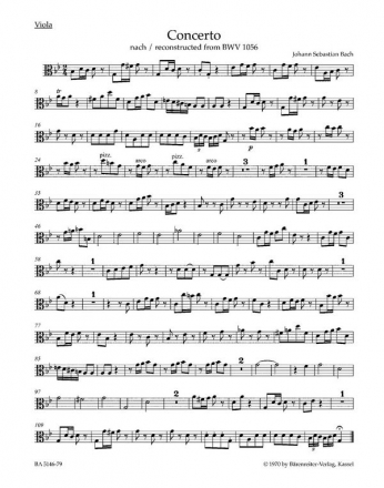 Concerto in g minor reconstructed from BWV1056 for Violin, Strings and Basso Continuo Viola