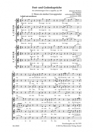 Wenn ein starker Gewappneter op.109,2 fr gem Chor (SSAATTBB) a cappella Chorpartitur