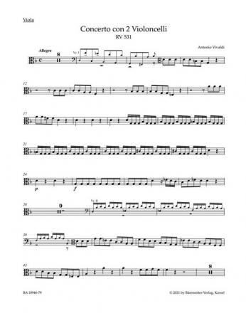 Konzert g-Moll RV531 fr 2 Violoncelli, Streicher und Bc Viola