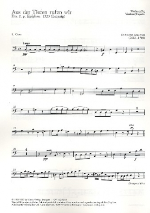 Aus der Tiefen rufen wir fr Soli, gem Chor und Orchester Violoncello/Kontrabass/Violone/Fagott