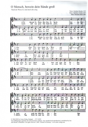 O Mensch, bewein dein Snde gro fr gem Chor (SAM) a cappella Chorpartitur