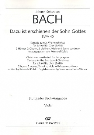 Dazu ist erschienen der Sohn Gottes Kantate Nr.40 BWV40 Viola