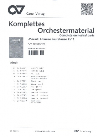 Litaniae Lauretanae B.M.V. D-Dur KV195 fr Soli, gem Chor und Orchester Stimmensatz (Streicher 6-6-5-5)