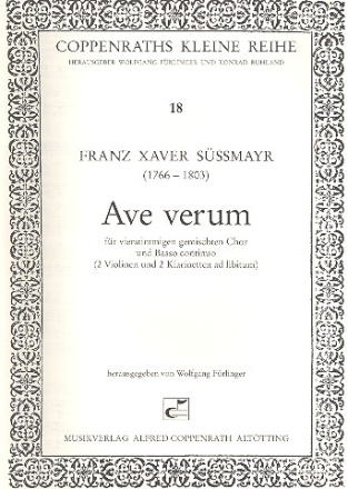Ave verum fr gem Chor und Bc (2 Violinen und 2 Klarinetten ad lib) Partitur (= Chorpartitur)
