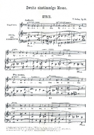 Einstimmige Messe nr.2 fr gem Chor unisono und Orgel (Harmonium) Partitur