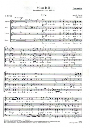 Harmoniemesse B-Dur Hob.XXII:14 fr Soli, gem Chor und Orchester Chorpartitur (la)