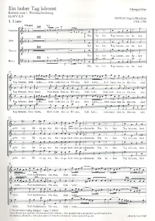 Ein hoher Tag kmmt HoWVII.9 fr Soli, gem Chor und Orchester Chorpartitur