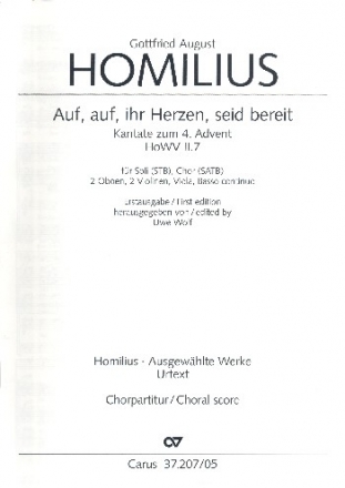 Auf auf ihr Herzen, seid bereit fr Soli, gem Chor, 2 Oboen, 2 Violinen, Viola, Bc Chorpartitur