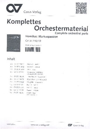 Markuspassion fr Soli, gem Chor und Orchester Stimmensatz (Streicher 5-5-4-4)