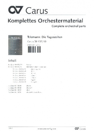 Die Tageszeiten TWV20:39 fr Soli, gem Chor und Orchester Partitur und Instrumentalstimmen (Streicher 4-4-3-4)