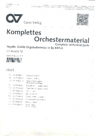 Groe Orgelsolo-Messe Es-Dur Hob.XXII:4 fr Soli, gem Chor und Orchester Stimmensatz (Streicher 6-5-4)