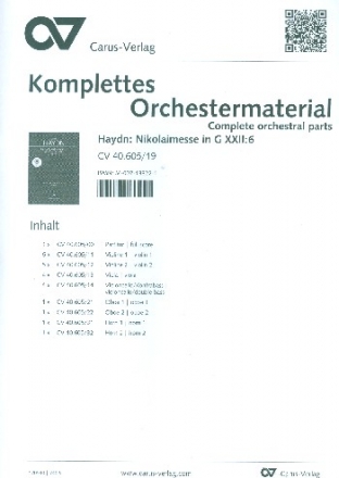 Missa Sancti Nicolai G-Dur Hob.XXII:6 fr Soli, gem Chor und Orchester Stimmensatz (Streicher 6-5-4-4)