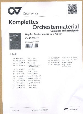 Paukenmesse C-Dur Hob.XXII:9 fr Soli, gem Chor und Orchester Stimmensatz (Streicher 6-5-4-4)