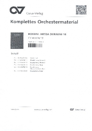 Messa di Rimini fr Soli, gem Chor, 2 Ob, 2 Cor, 2 Vl, 2 Va und Bc Komplettes Orchestermaterial