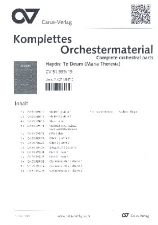 Te Deum fr die Kaiserin Marie Therese Hob.XXIIIc:2 fr gem Chor und Orchester Orchestermaterial Set (Streicher5/5/4/4)