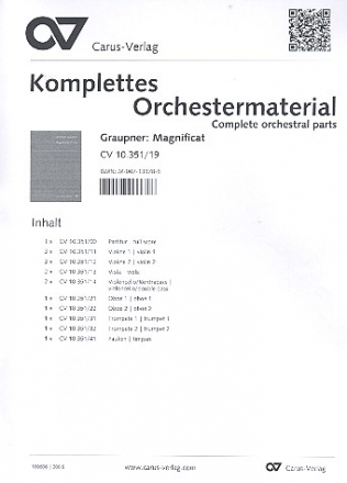 Magnificat fr Soli, gem Chor und Orchester Partitur und Stimmen (Streicher 3-3-2-2)