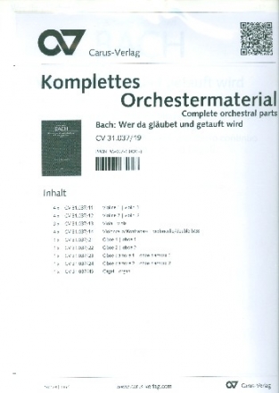 Wer da glubet und getauft wird Kantate Nr.37 BWV37 Stimmensatz (Streicher 4-4-3-4)
