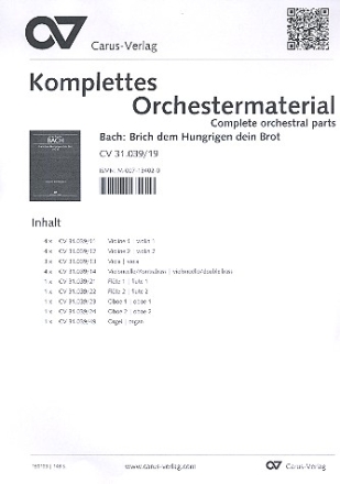 Brich dem Hungrigen dein Brot Kantate Nr.39 BWV39 Stimmensatz (Streicher 4-4-3-4)