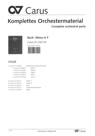 Missa in F fr Soli (SAB), gem Chor und Orchester Orchestermaterial (Harmonie und Streicher 4-4-3-4-1)