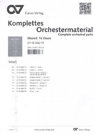 Te Deum laudamus KV141 fr Chor und Orchester Komplettes Orchestermaterial