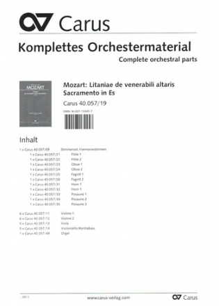 Litaniae de venerabili altaris Sacramento Es-Dur KV243 fr Soli, gem Chor, Orchester und Bc Komplettes Orchestermaterial