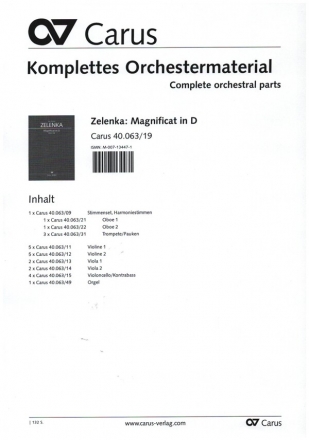 Magnificat in D fr Soli, gem Chor und Orchester Stimmensatz (Streicher 5-5-2-2-4)