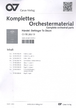 Dettinger Te Deum HWV283 fr Soli, gem Chor und Orchester Stimmensatz (Streicher 6-6-4-4)