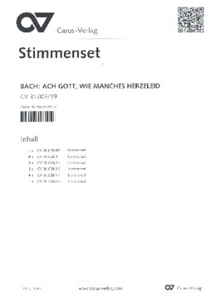 Ach Gott wie manches Herzeleid Kantate Nr.3 BWV3 Stimmensatz (Streicher 4-4-3-4)