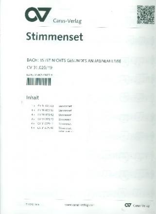 Es ist nichts Gesundes an meinem Leibe Kantate Nr.25 BWV25 Stimmensatz (Streicher 4-4-3-4)