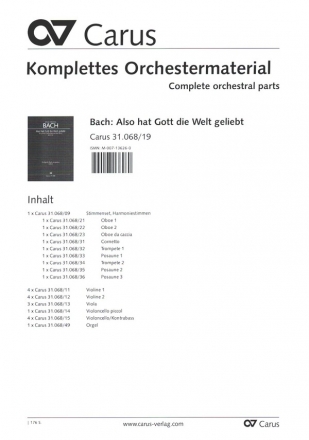 Also hat Gott die Welt geliebt fr Soli (SB), gem Chor und Orchester Orchestermaterial (Harmonie und Streicher 4-4-3-1-4)