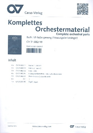 Ich habe genung Kantate Nr.82 BWV82 Orchesterstimmen