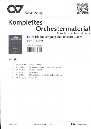 Ich bin vergngt mit meinem Glcke Kantate Nr.84 BWV84 Partitur und Instrumentalstimmen (Streicher 4-4-3-4)