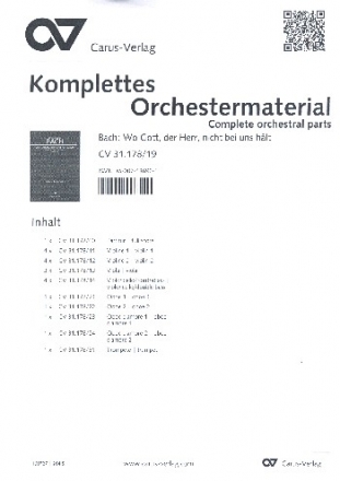 Wo Gott der Herr nicht bei uns hlt Kantate Nr.178 BWV178 Stimmensatz (Streicher 4-4-3-4)